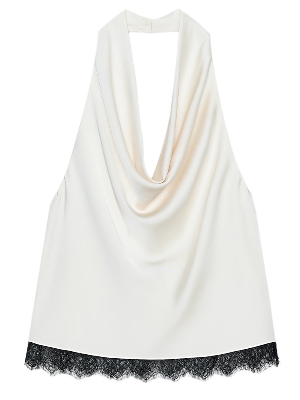 Zara Cream Halter Top with Black Lace Trim